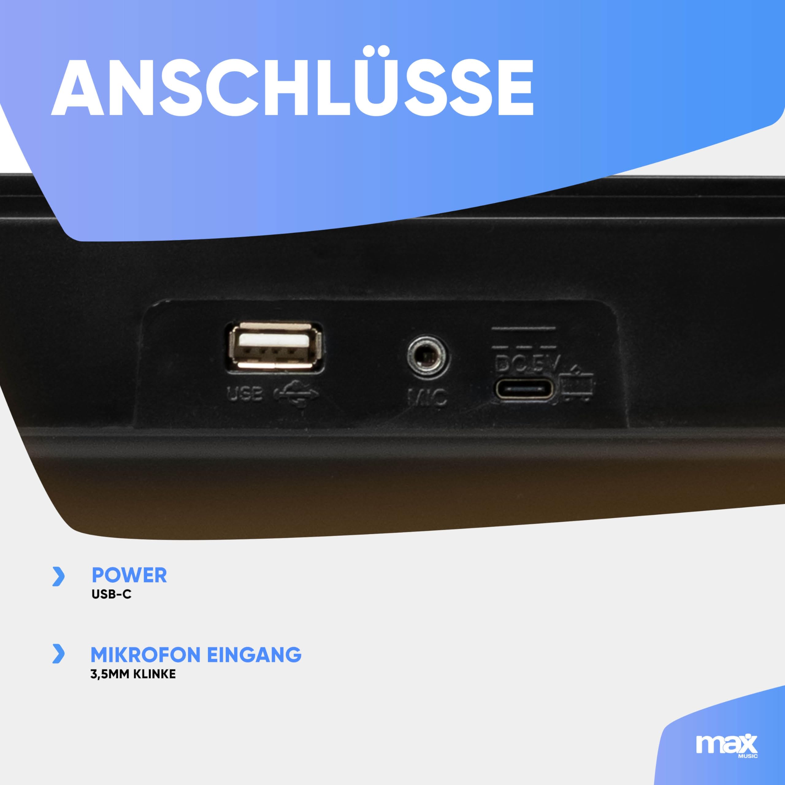 MAX KD61 Elektronische Tastatur für Kinder, 61 Tasten, mit Akku, Mikrofon, LED-Display, Aufnahme, Rhythmen, Akkorde und Lernfunktionen für Anfänger ab 5 Jahren – Schwarz