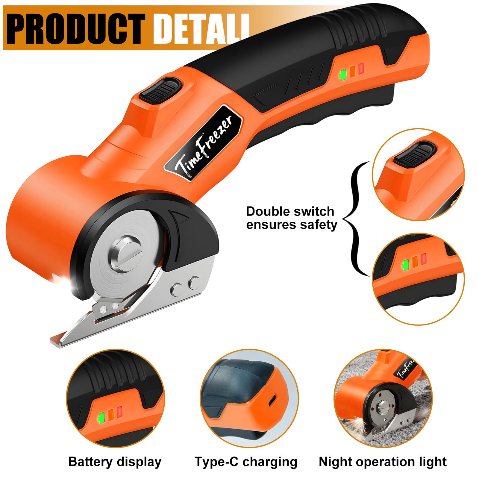 Cortador de cartón eléctrico, ancho 3,3 cm, longitud 23 cm, tijeras de cartón recargables adecuadas para parper, caja, cuero, tela, alfombra, ampolla de plástico, bloqueo de seguridad y luz LED