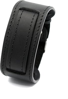 FB1 handmade black leather rectangle bund watch strap 18 mm pass through type one piece design