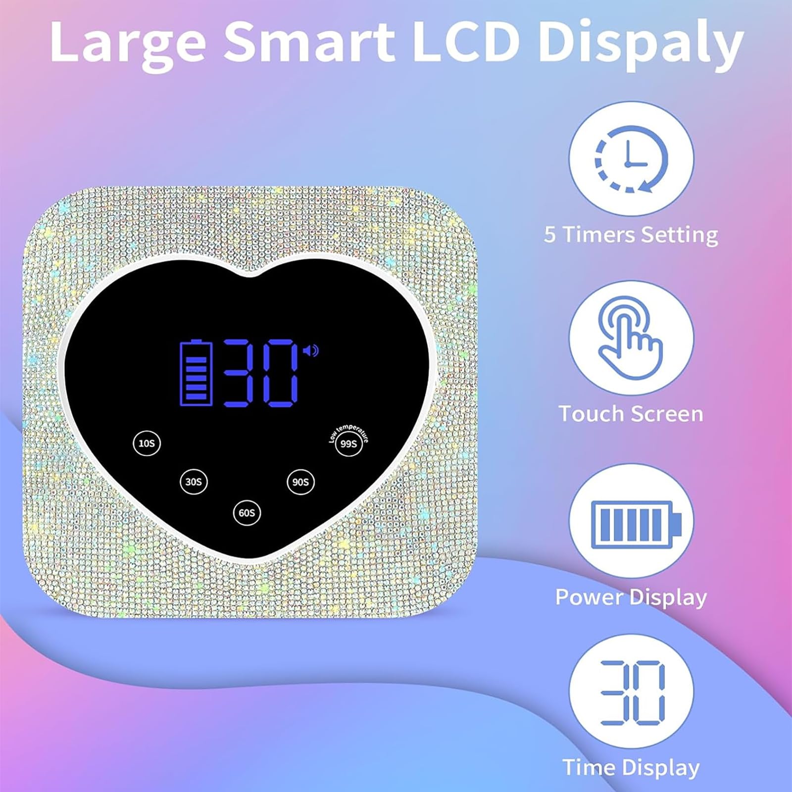 Lampada per Unghie LED UV Senza Fili, Lampada per Smalto Gel Ricaricabile per Unghie da 72 W con Ampio Display LCD, 5 Impostazioni di Timer E Sensore Automatico per Salone E Casa