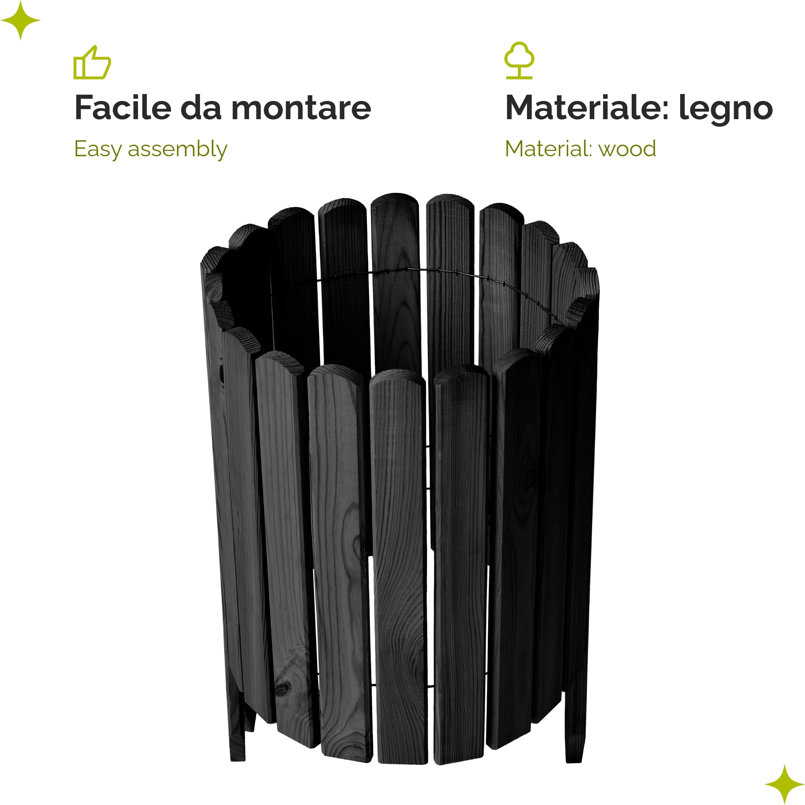 Garronda Rollborder Recinzione in legno flessibile 100 x 40 cm bordatura giardino bordura per aiuola staccionata in legno cordolo Decorazione da frutteti Palizzata GD-0148 Grafite