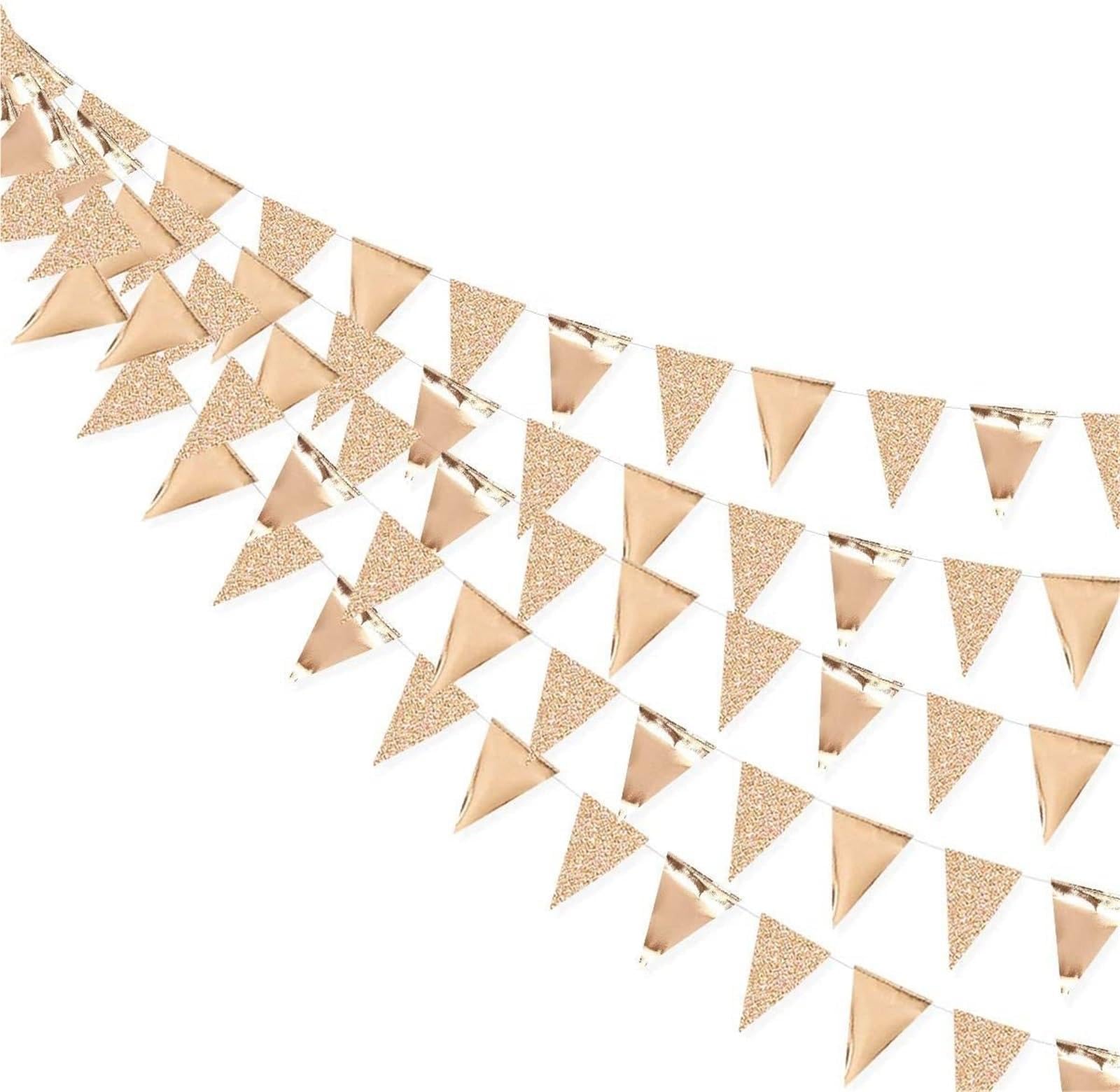 Wimpelbanner im Vintage-Stil, groß, goldgrün, Papier, dreieckige Flaggen, Wimpelkette for Hochzeit, Geburtstag, Party-Dekoration Für Dekoration(Champagne)