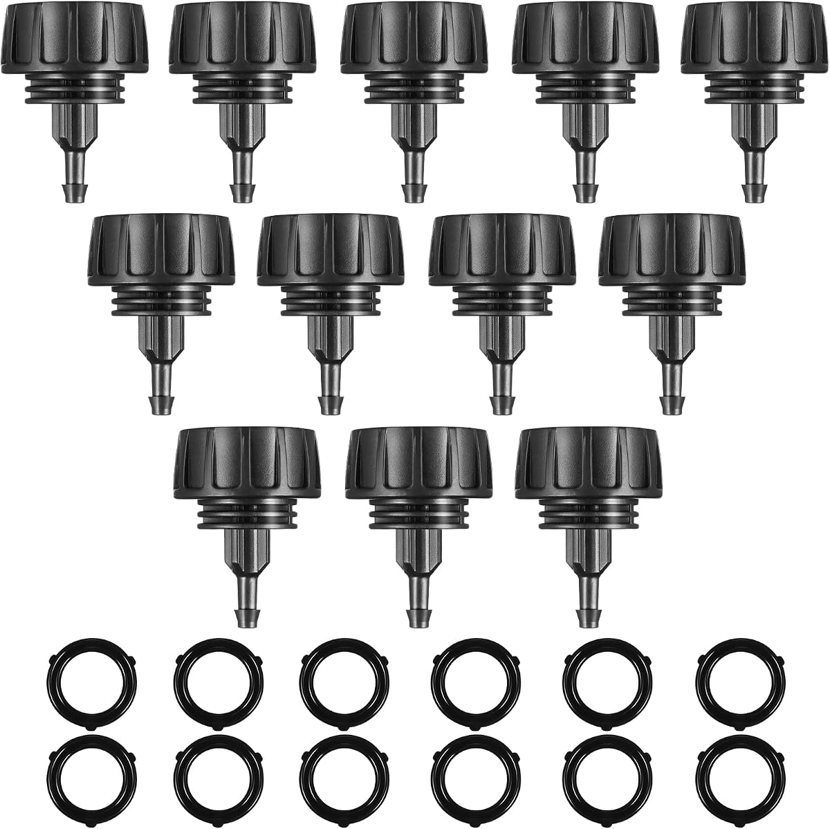 12 Pcs 1/4 Inch Drip Irrigation Hose Connectors to 3/4 Inch Garden Faucet Adapter Drip Irrigation System Convert 3/4 to 1/4 Drip Hose Fittings with 12 Washers for Garden Irrigation