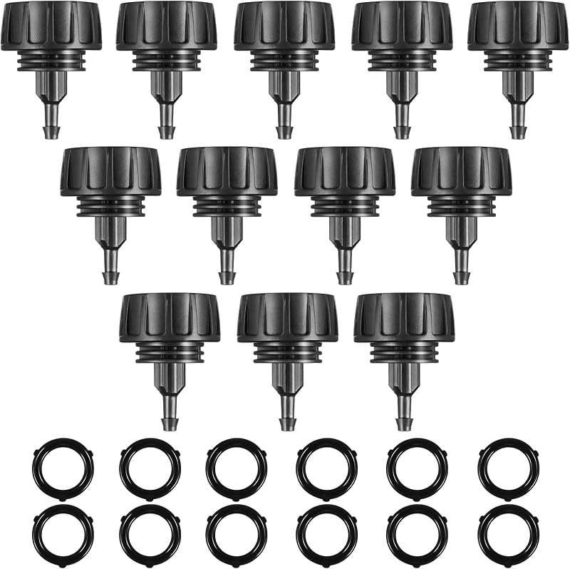 12 Pcs 1/4 Inch Drip Irrigation Hose Connectors to 3/4 Inch Garden Faucet Adapter Drip Irrigation System Convert 3/4 to 1/4 Drip Hose Fittings with 12 Washers for Garden Irrigation