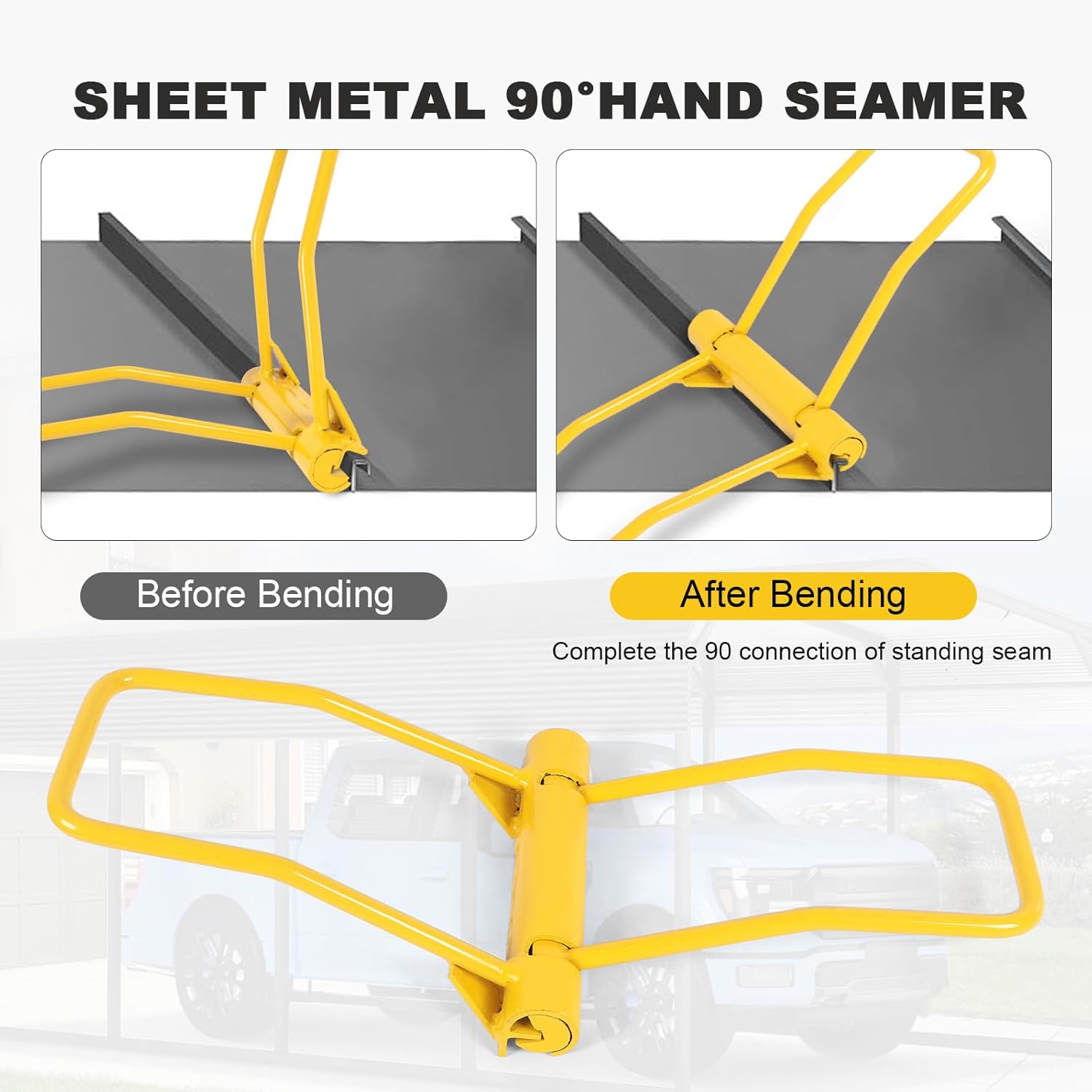 JDMSPEED Heavy Duty Sheet Metal Bender Hand Seamer 90° Standing Seam Roofing Tool for Bending and Seaming Metal Edge Double Lock Panels Precision Crimping Tool