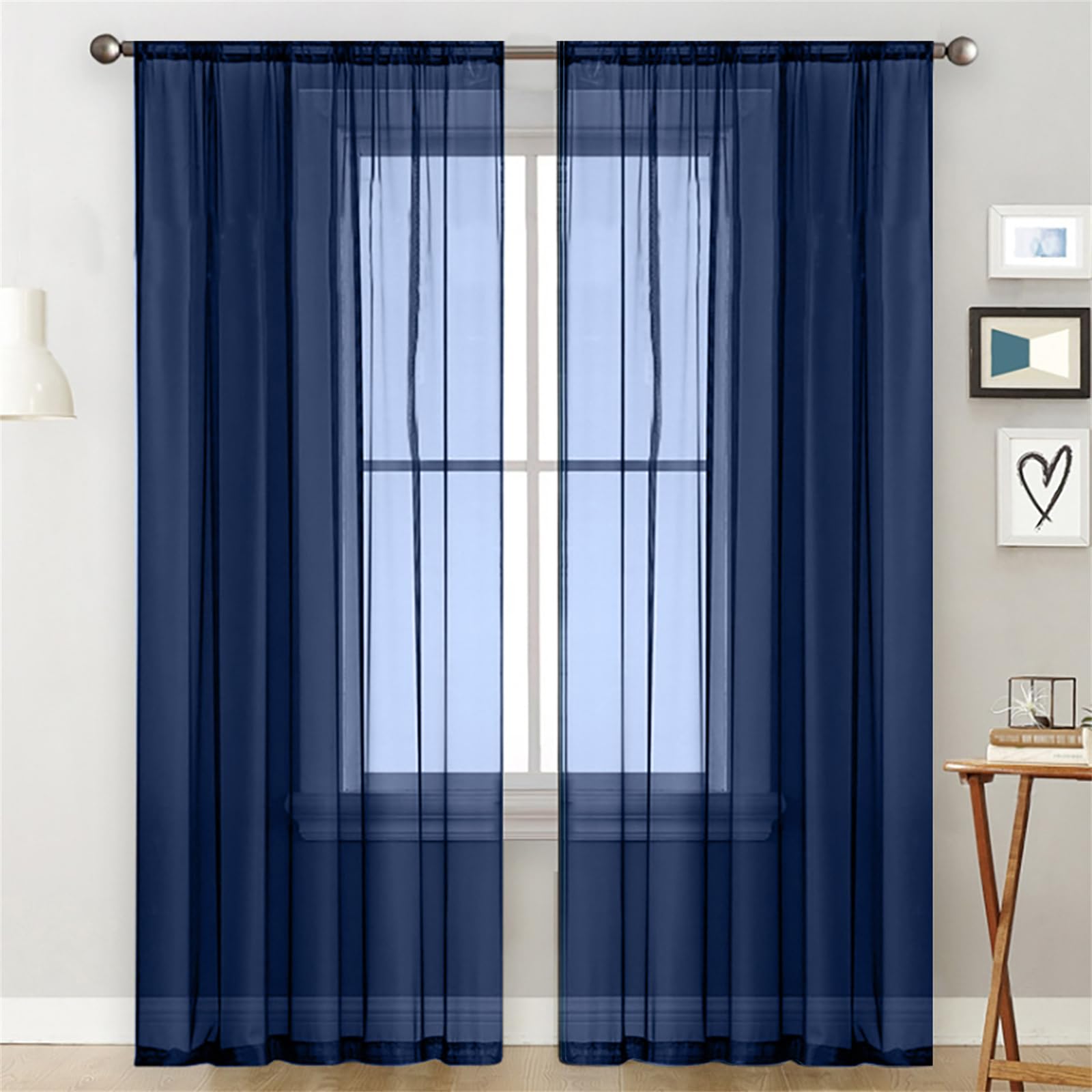 Translucent Curtains Salon Solid Colour Japanese 2 Pieces Curtains, Kitchen Bedroom Curtains and Modern Short Curtains for Windows (Navy Blue, 140 x 260 cm)
