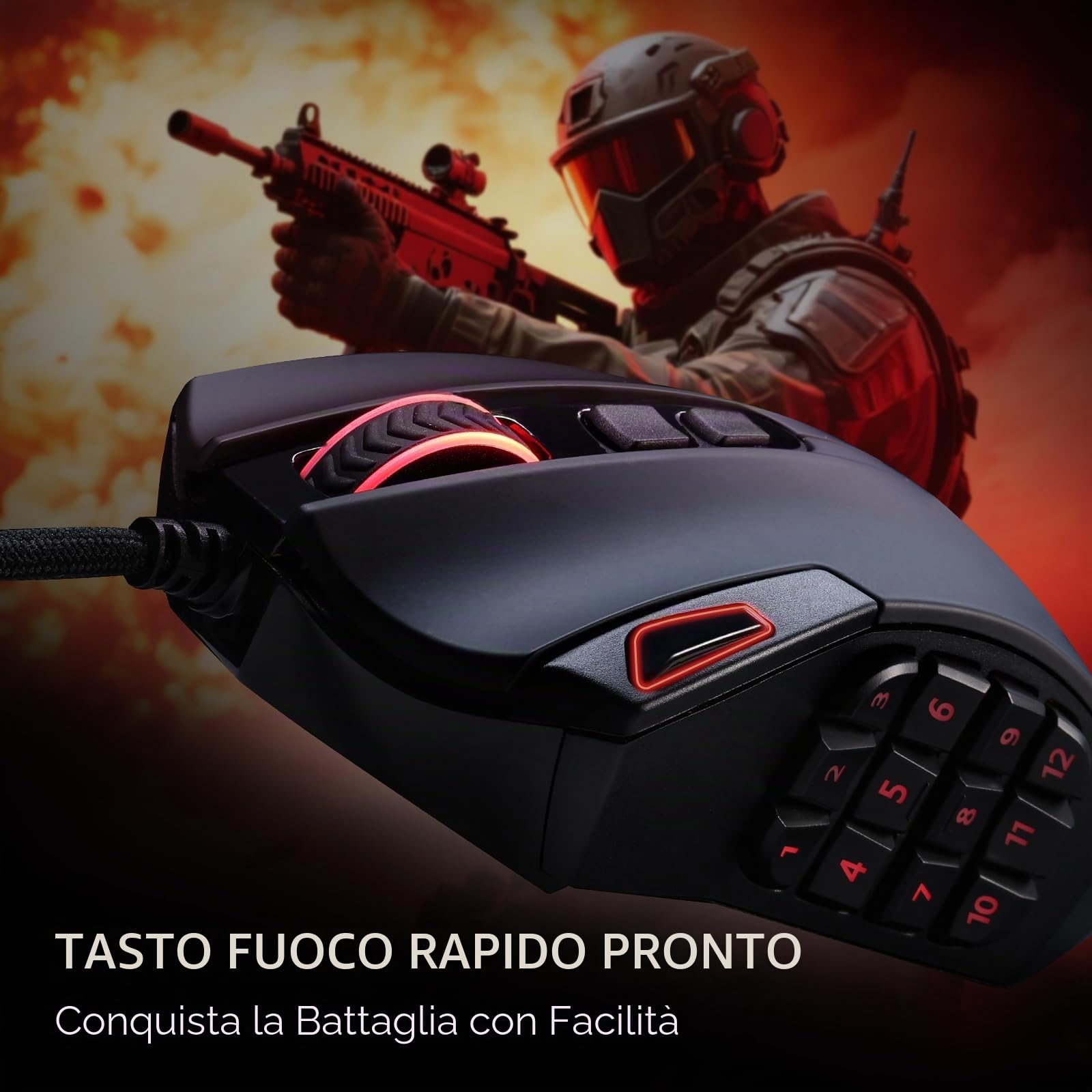 Redragon M921 Mouse MMO Cablato RGB 12400 DPI 18 Tasti Programmabili Gioco | 12 Tasti Macro Laterali Alta Precisione Supporto Software per PC Portatile Gioco