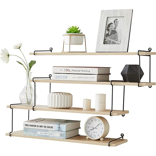 TFER 24'' Floating Shelves Set of 4, DIY Installation Wall Mounted Hanging Shelves Rustic Wood Wall Shelf for Bedroom, Bathroom, Living Room, Kitchen, Office | Decorative Shelf for Storage and Display