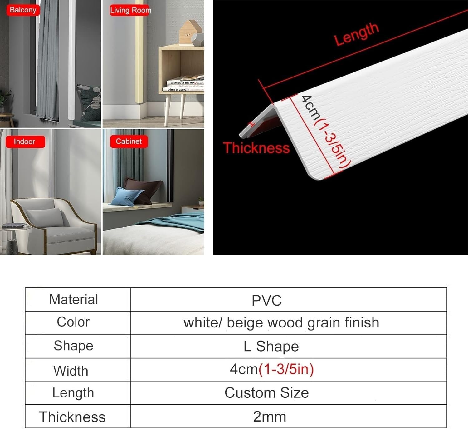 Paraspigoli in PVC, autoadesivo, impermeabile a 90°, protezione per i bordi delle pareti, durevole, protezione di sicurezza per casa e ufficio, larghezza 4 cm, lunghezza 127 cm, beige