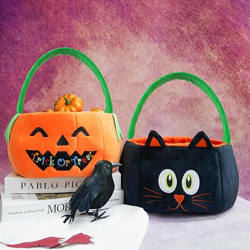 Miniatura 3 de YourBestMemory Cesta de murciélago de felpa de Halloween, bolsas de truco o trato, cubo de dulces de Halloween para fiesta de Halloween
