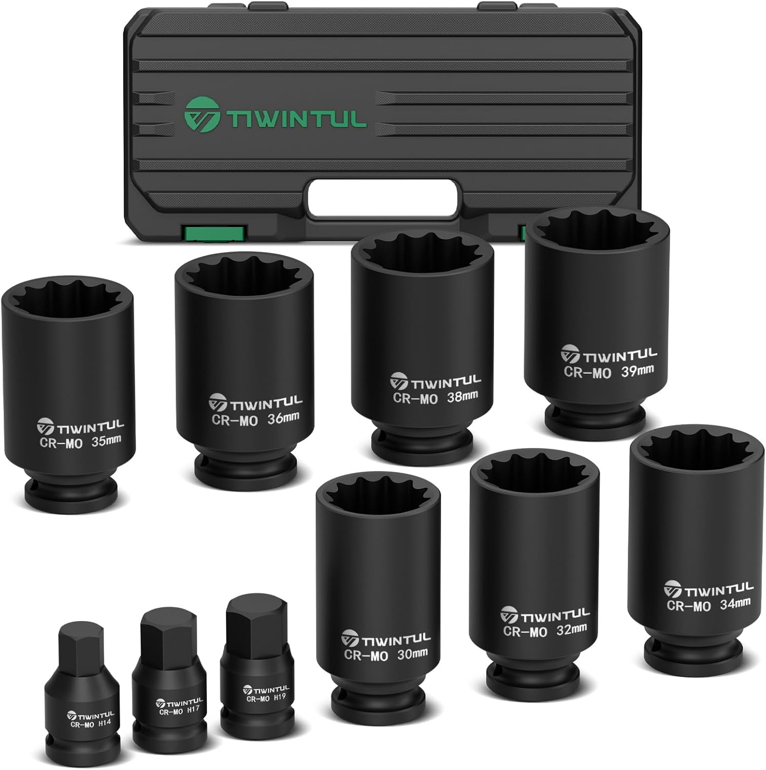 1/2" Drive Axle Nut Socket Set, 12 Point Spindle Axle Nut Impact Socket Set, 10Pcs Deep Impact Socket Set 14/17/19/30/32/34/35/36/38/39mm for DIY Car, Heavy Equipment Maintenance, Auto