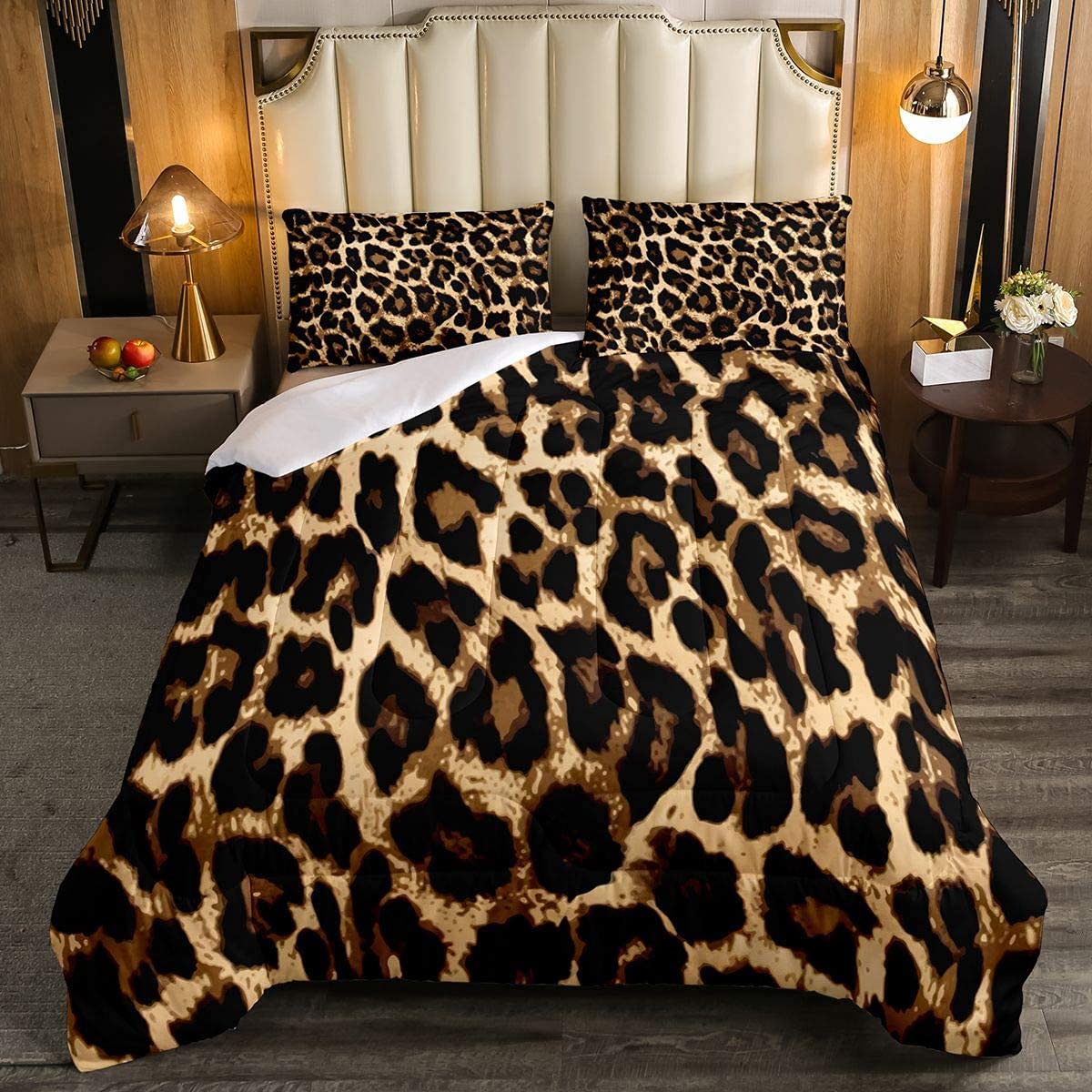Leopard Print Duvet Cheetah Print Bedding Set Africa Leopard Pattern Decorative Duvet Insert for Kids Boys Girls Children Teens Double Size