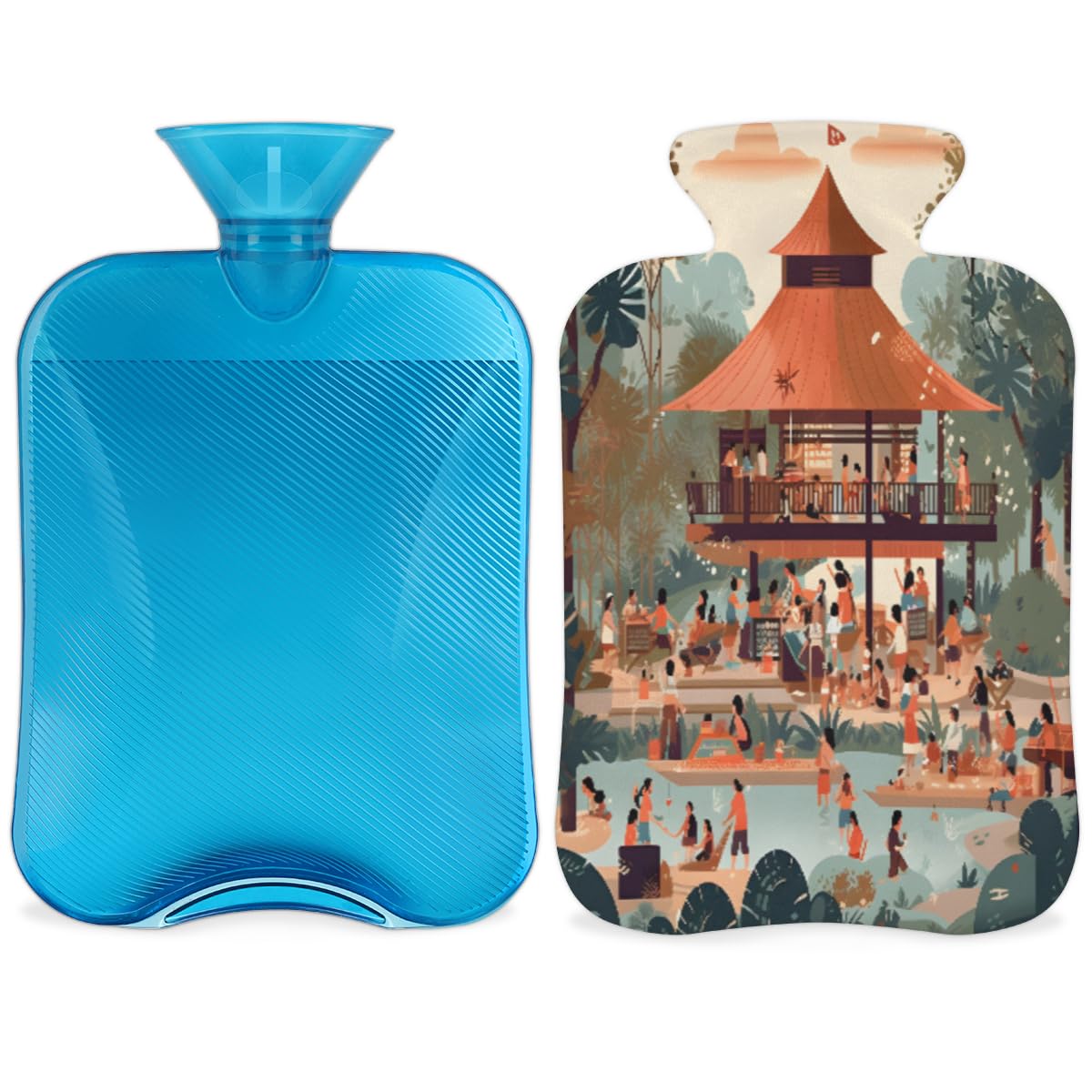 Hot Water Bottle with Soft Cover,2L Graffiti City Hot Water Bag for Hot and Cold Compress, Hand Feet Warmer, Abstract City Rubber Hot or Cold Water Bottle Halloween Christmas Decorations