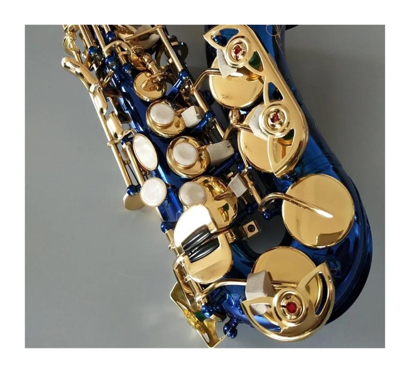 Sassofono Professionale Sassofono soprano curvo blu Si bemolle in ottone blu cielo oro sax con bocchino custodia