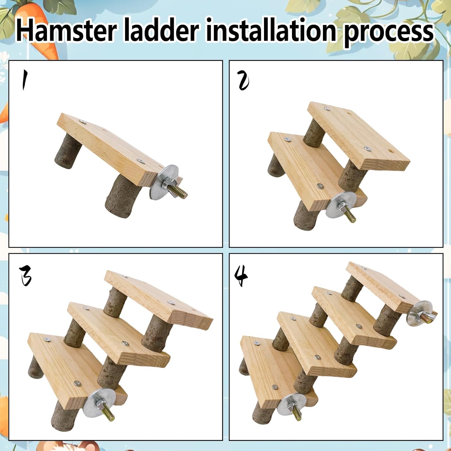 Hamiledyi Hamster Climbing Ladder Wood Stair and Hanging Hammock Set Wooden Molar Toys Cage Accessories for Syrian Hamster Gerbil Mice 3