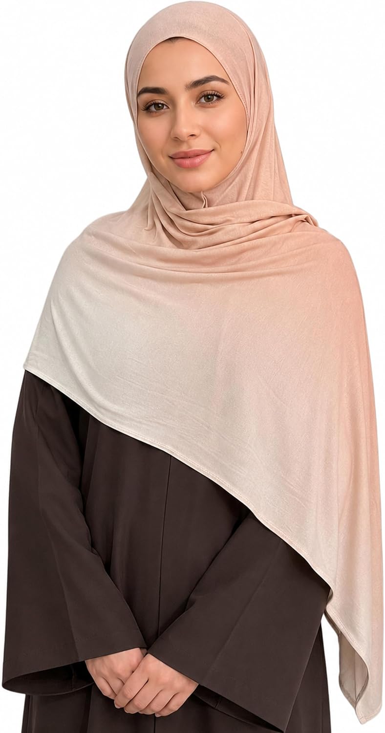 Premium Stretch Cotton Gradient Scarf for Women, Soft Jersey Wrap Shawl, Lightweight Ombre Hijab for Everyday Wear