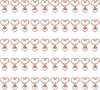Coshar 50pcs Heart Shaped Swivel Buckles Spring Snap Clip Lobster Clasp Hook Keychain Jewelry Findings(Rose Gold)