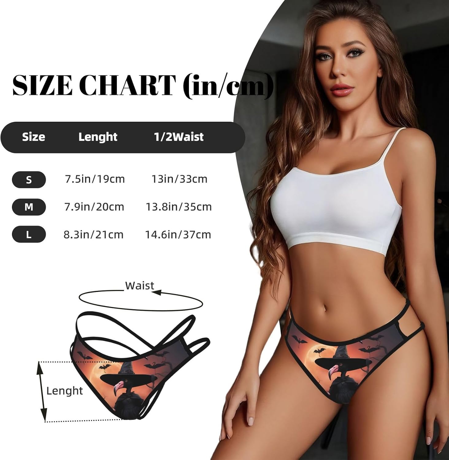 Halloween Flamingo Witch Hat Print Sexy Underwear G String Thongs For Women Low Rise No Show Workout Panties For Sports And Yoga Black