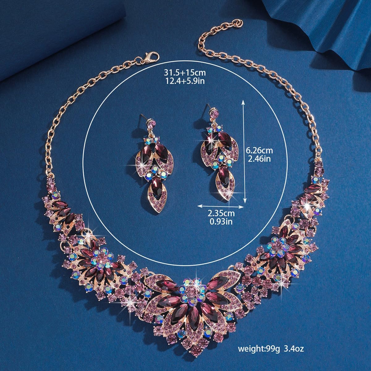 Kamirola Rhinestone Bridal Wedding Jewelry Sets ， Necklace Earrings Set Prom Formal Costume Jewelry Set for Women and Brides