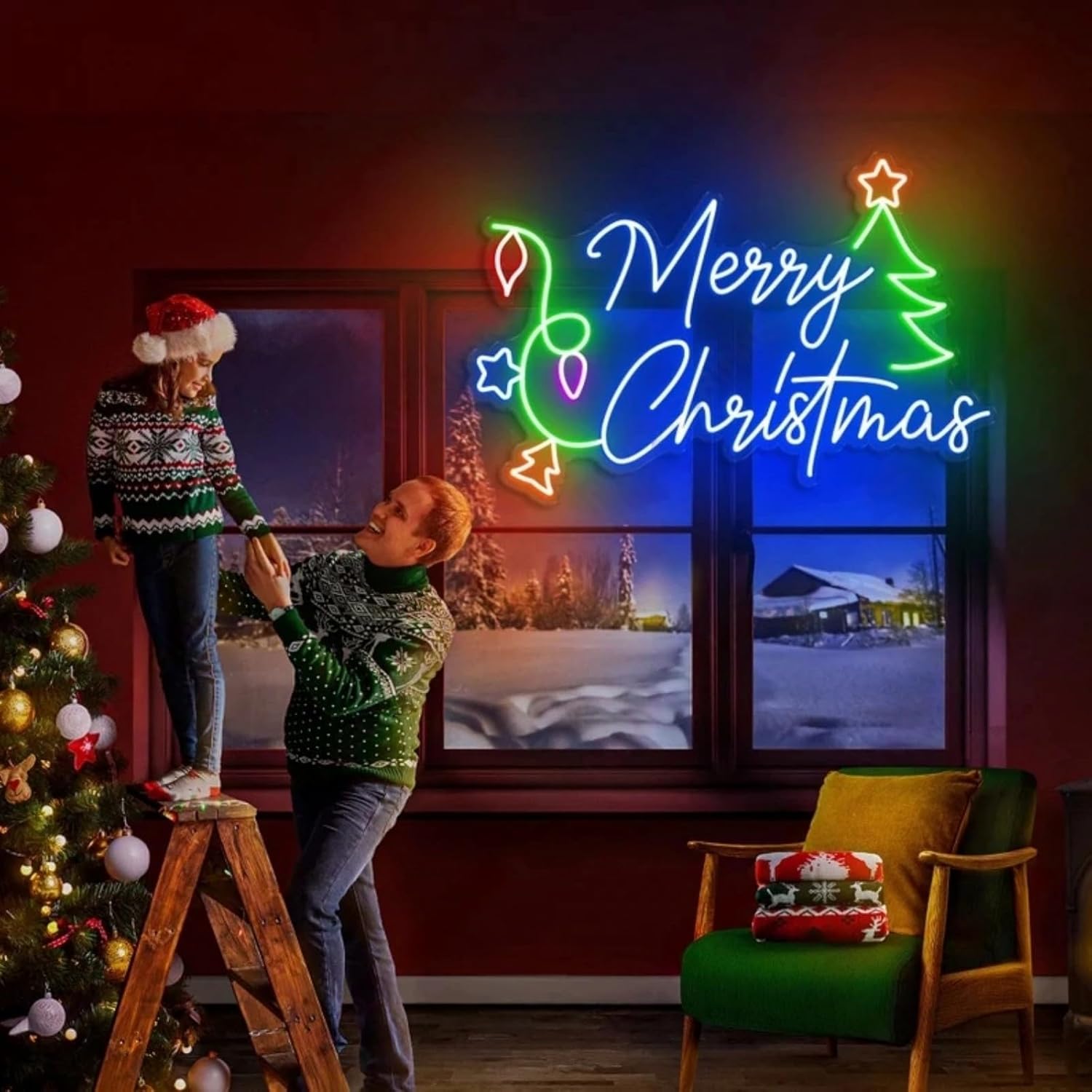 Merry Christmas Neon Sign Santa Hat Decor Light Ornaments Tree Neon Sign Santa Claus Led Lights For Party Bar Man Cave Club Shop Window Door Bedroom Home Decoration Christmas Gifts