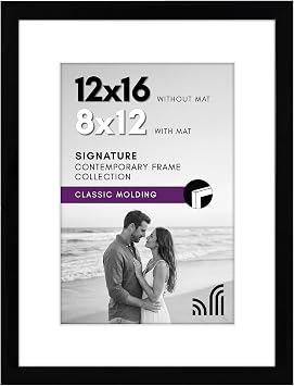 Americanflat 12x16 Picture Frame with Shatter-Resistant Glass - Use as 8x12 Frame with Mat or Display 12x16 Photo Without Mat - Signature Collection - Picture Frames for Wall Display - Black