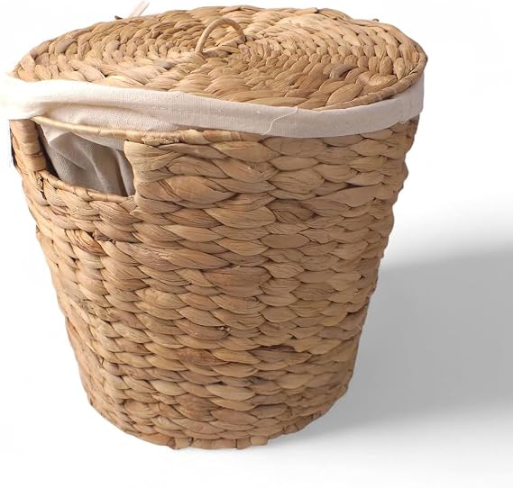 Deconox Water Hyacinth Potato Onion Bucket | Natural Wicker Storage Basket | Handmade Round Shaped Kitchen Organizer | Decorative Vegetable Bucket (25x25x25cm)