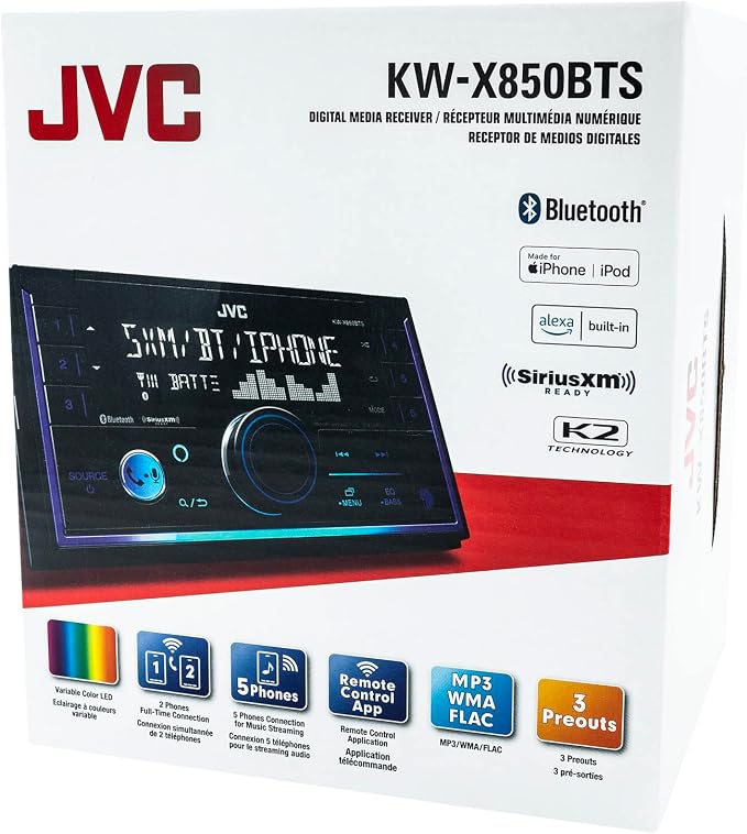 Radio para auto JVC KW-X850BTS Bluetooth con USB y pantalla digital miniatura 7
