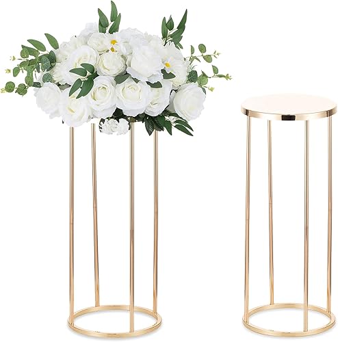 Sziqiqi Centros de mesa de boda de columna de metal dorado para mesas con platos, decoración de boda de 2 pies para ceremonia, arreglos geométricos