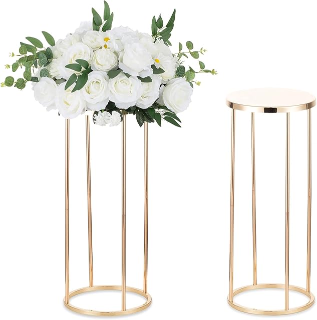 Sziqiqi 2 Pcs Gold Wedding Centrepieces Vase for Table Decoration - 60cm Tall Geometric Flower Stand Metal Floor Vases Table centrepiece for Party Birthday Anniversary Reception Baby Shower Engagement