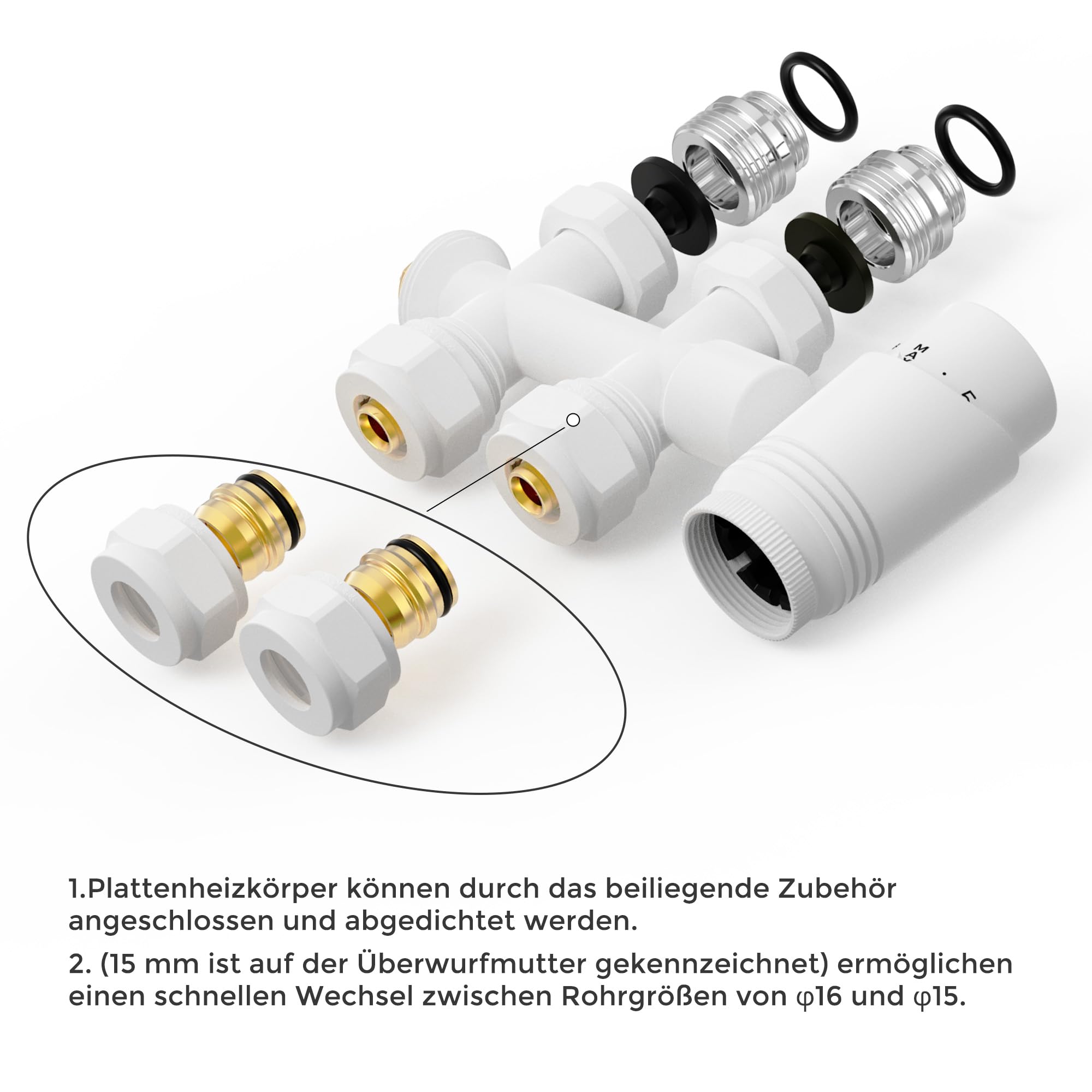VANCOCO 2 Stk. Weiß Thermostat Multiblock Hahnblock Durchgang 50mm Nabenabstand