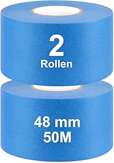 2 Rollen Blaues Kreppband, Abklebeband Maler, 48 mm x 50m Malerkrepp, Wasserfest, Hochtemperaturbeständig, UV-Beständig