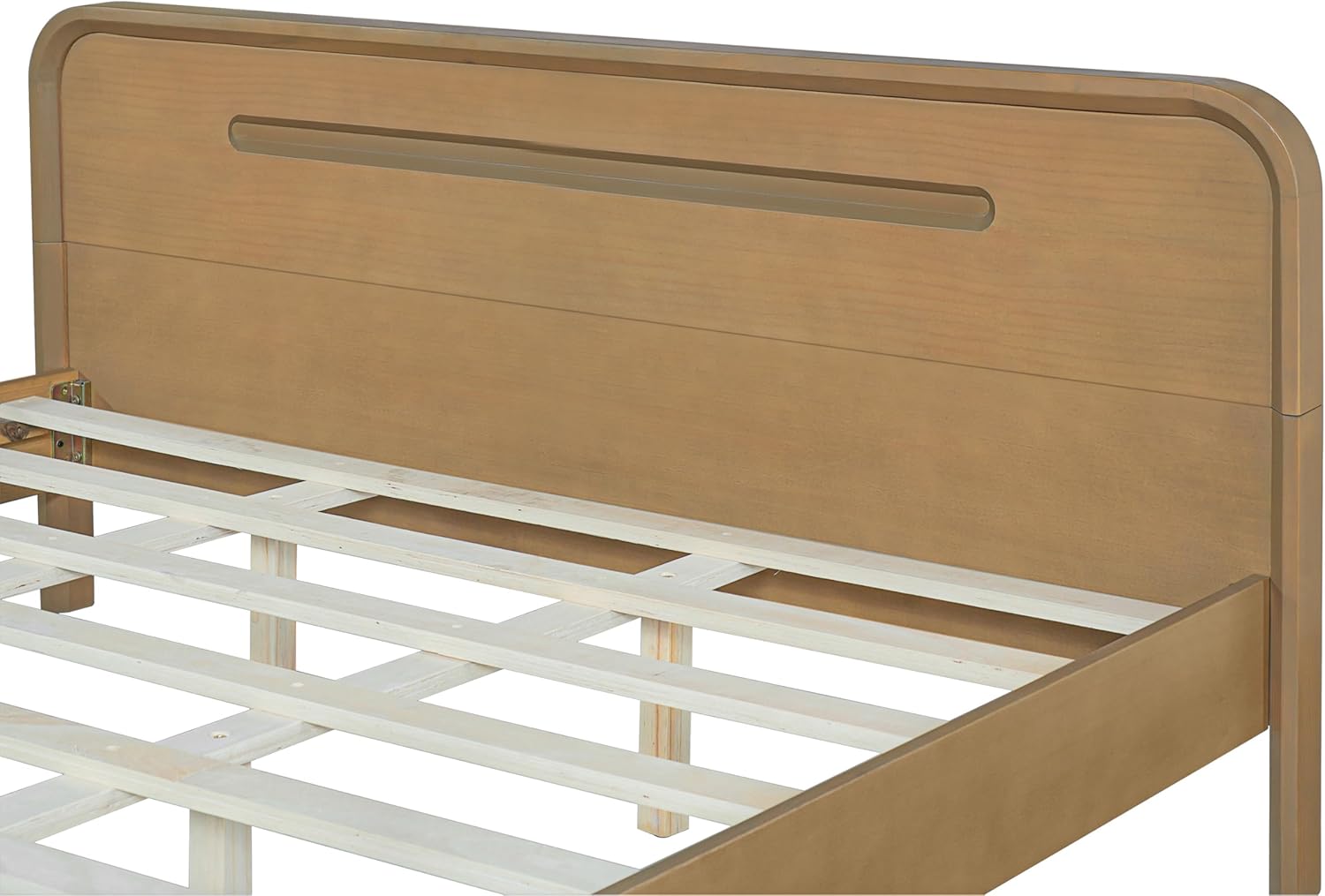 Queen Size Platform Bed with Headboard, Solid Wood Bed Frame with Slats Support, No Box Spring Needed, Yellow