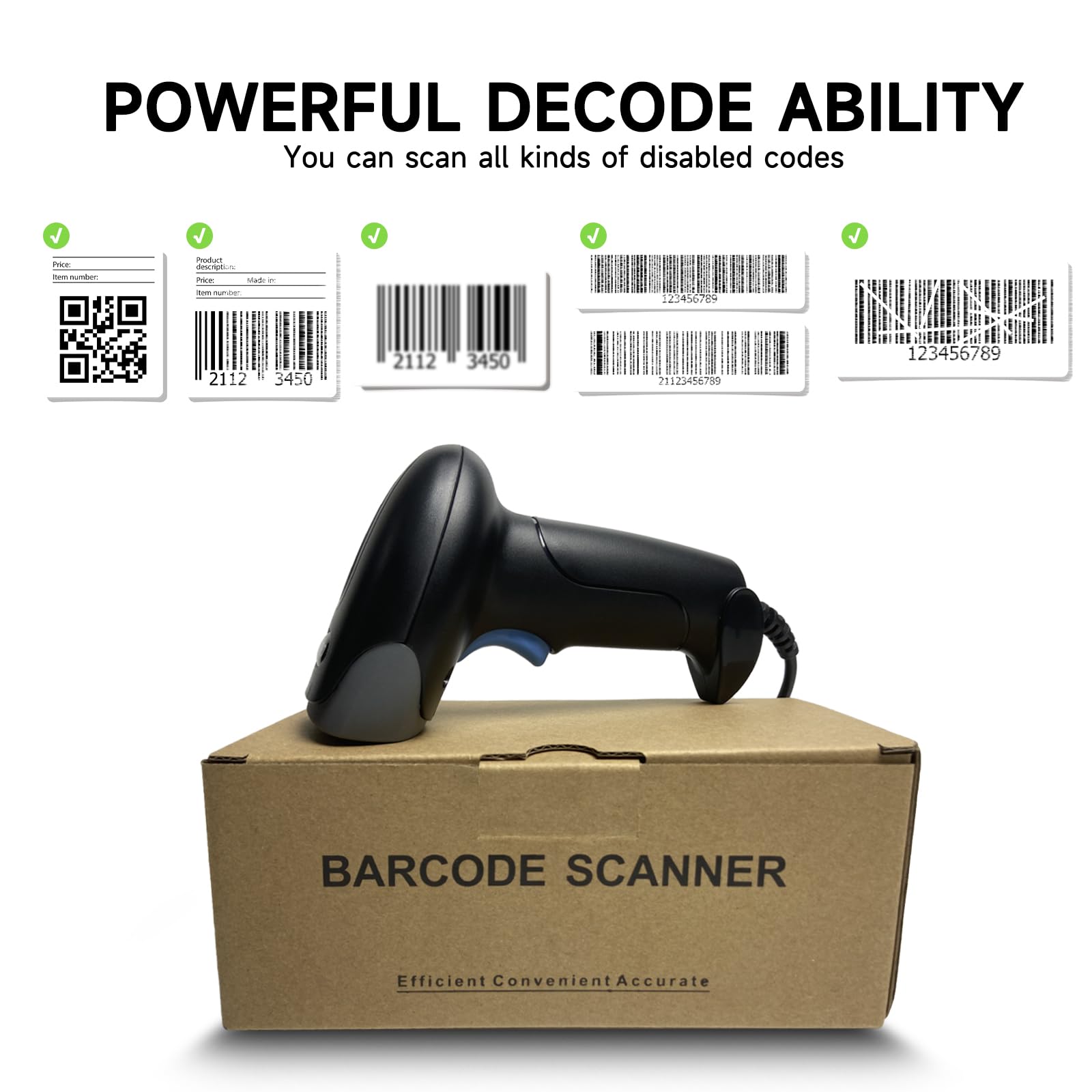 YANZEO S100 Wired - Lettore di codici a barre 2D, lettore di codici a barre USB, lettore di codici a barre QR, lettore automatico UPC PDF417 Data Matrix per negozio, magazzino, supermercato