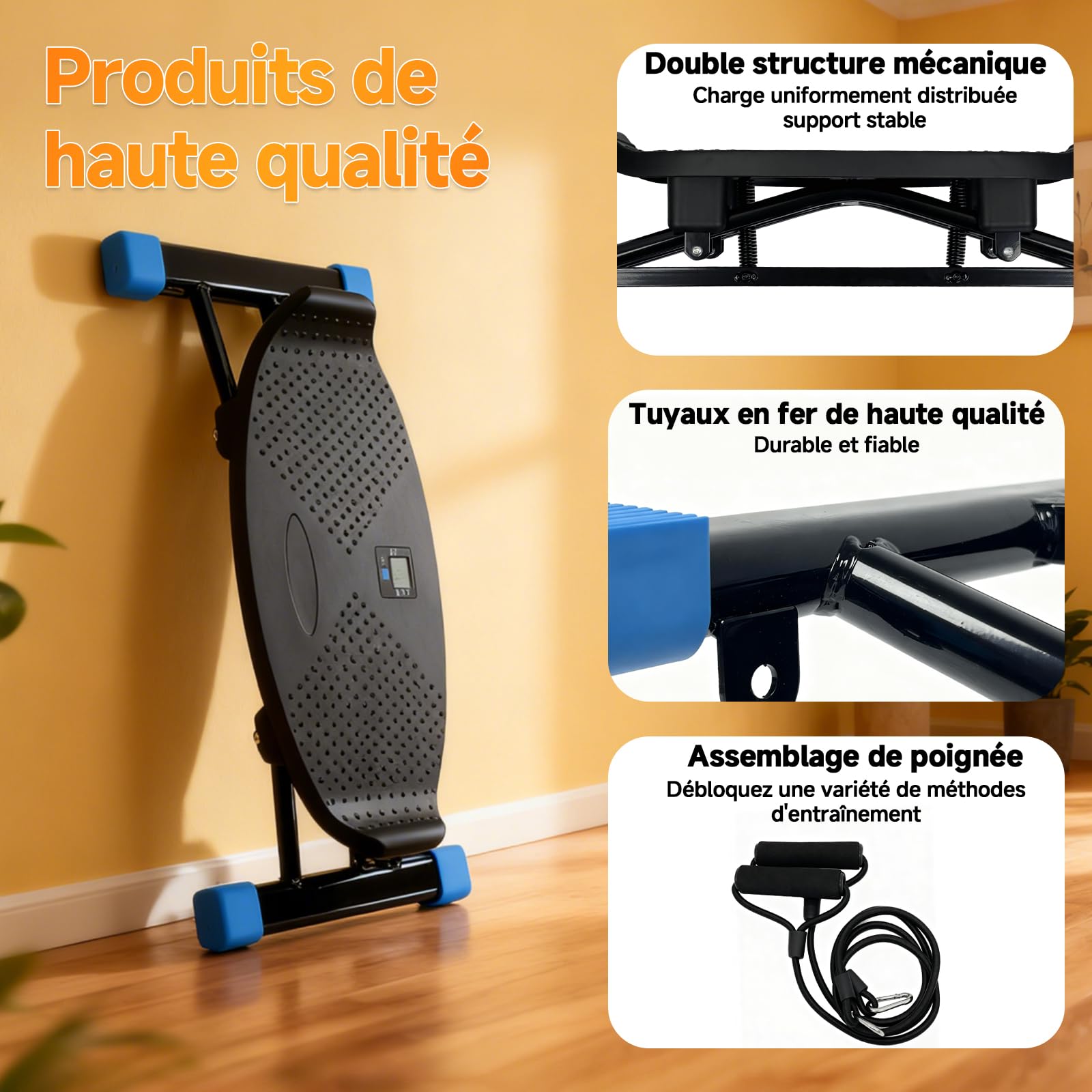 Entraîneur d'équilibre - Machine de ski simulée - Tapis de course aérobique à résistance - Stepper portable - Supporte 136 kg - Exercice silencieux complet du corps - Avec affichage LED.