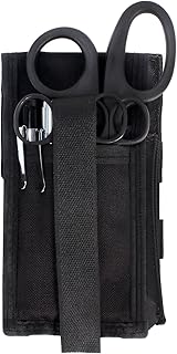 MediTac Premium First Aid Shears EMT Scissors Combo Pack (With Autoclavable 7-1/4" Titanium Bonded Shear) With Holster - Tactical Black