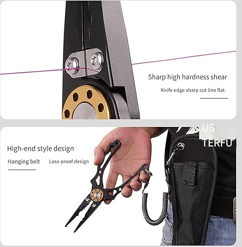 Miniatura 4 de Alicates de pesca (con cerradura), plantilla de labios de pescado, alicates de pesca, herramientas de pesca multifuncionales de aluminio portátiles,