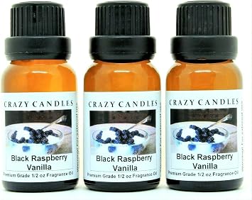 Crazy Candles Black Raspberry Vanilla 3 Bottles 1/2 Fl oz Each 15ml Premium Grade Scented Fragrance Oil Made in USA