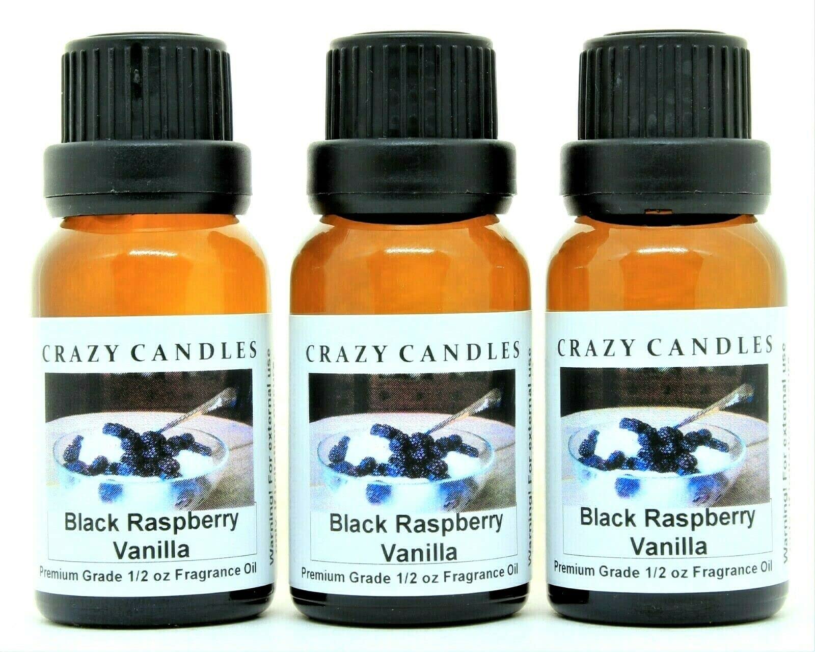 Crazy Candles Black Raspberry Vanilla 3 Bottles 1/2 Fl oz Each (15ml) Premium Grade Scented Fragrance Oil Made in USA