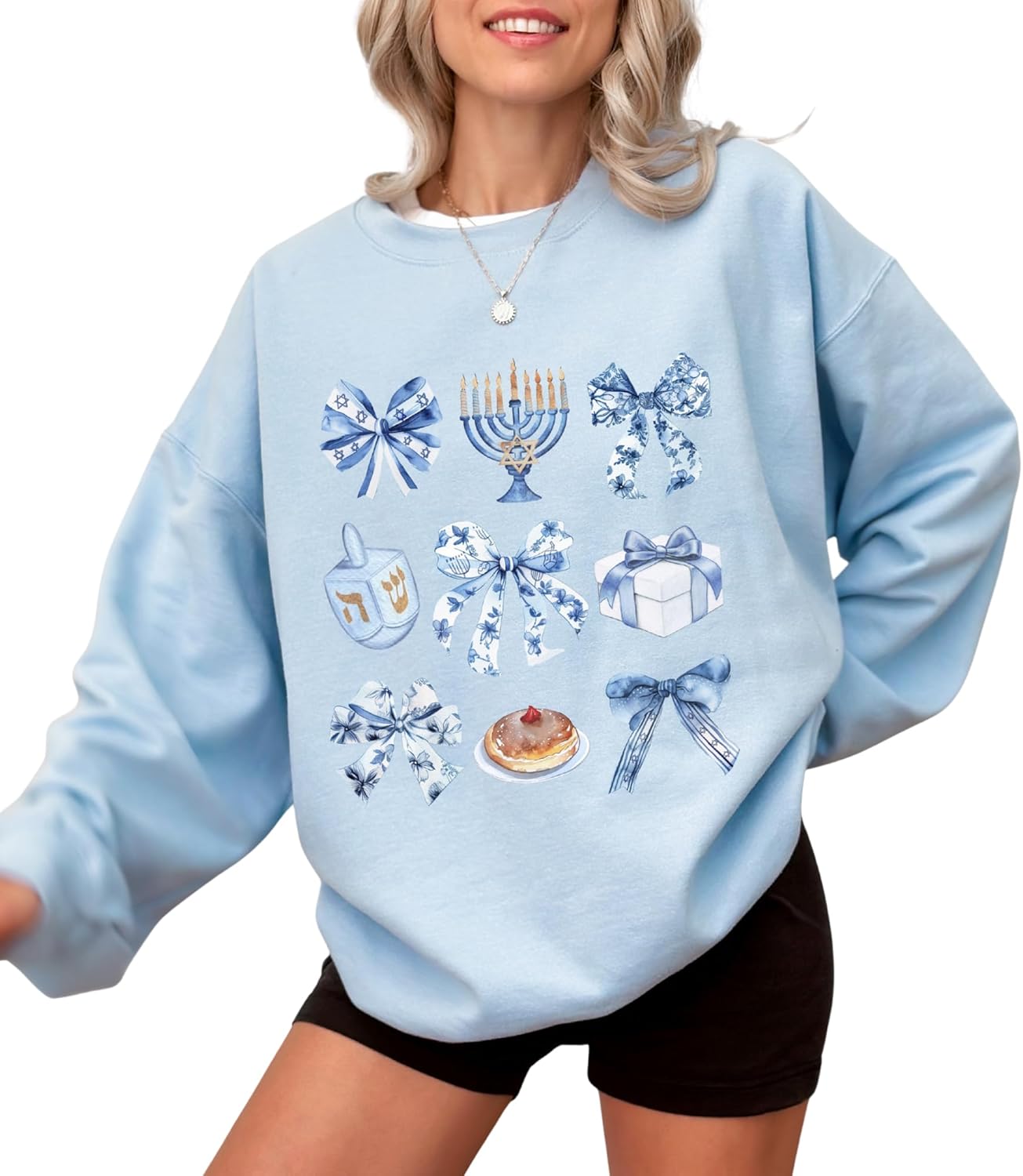 Coquette Hanukkah Sweatshirt | Retro Hanukkah Bow Sweater | Cute Jewish Holiday Crewneck Pullover