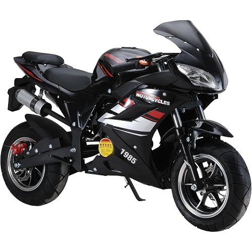50cc 4-Stroke Gas Motorcycle for Kids & Teens, Heavy-Duty Mini Motorcycle & Pocket Bike with 440 LB Capacity, Up to 50km/H, 8" Wheels, Dual Headlights & Disc Brakes, Race-Inspired Appearance Black