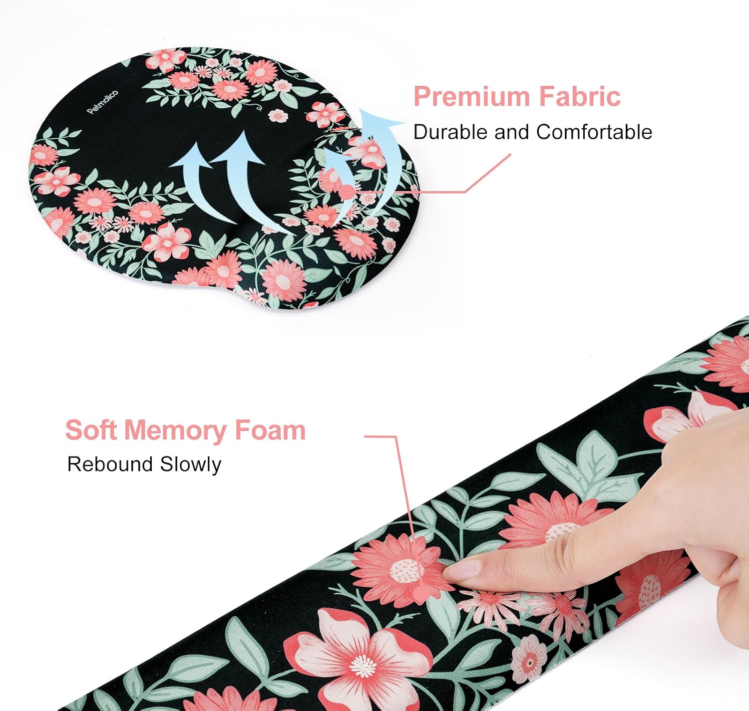 Petmolico Wrist Rest Set with Computer Keyboard Desk Pad,Mouse Wrist Rest,Keyboard Typing Wrist Pad and Cup Coasters,Ergonomic Design for Typing Pain Relief [Blue & White]