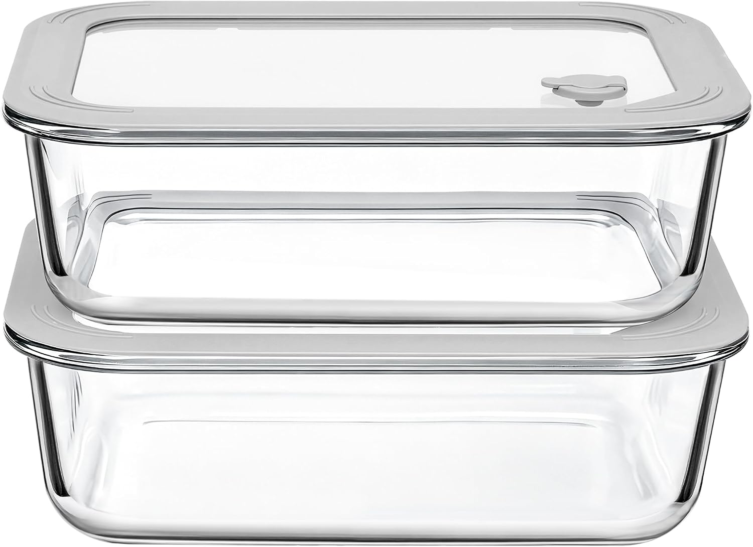 GEHE 2 Pack 52 oz Large Glass Food Storage Containers with Glass Lids, Large Food Storage Containers for Meal Prep, Storing, Baking, Serving, BPA Free, Leakproof, Freezer, Microwave/Oven Safe, Grey