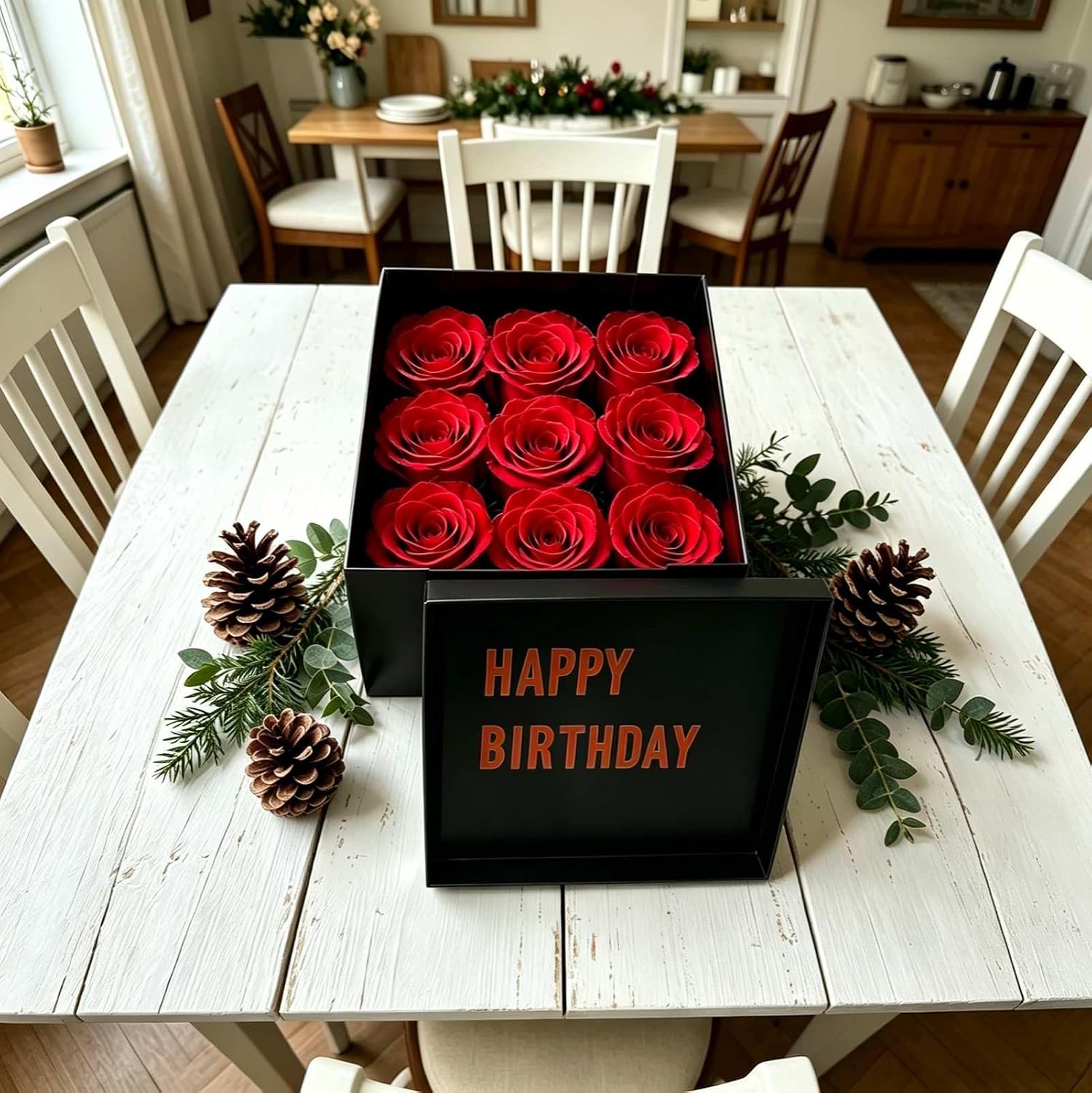 PACKGILO 10x10 Gift Boxes with Lid Black Square Gift Boxes 2 Pack | 10x10x8 Inches Black Box with Lid for Presents Includes Crinkle Paper, Ribbon, Alphabet Stickers, For Christmas, Birthday