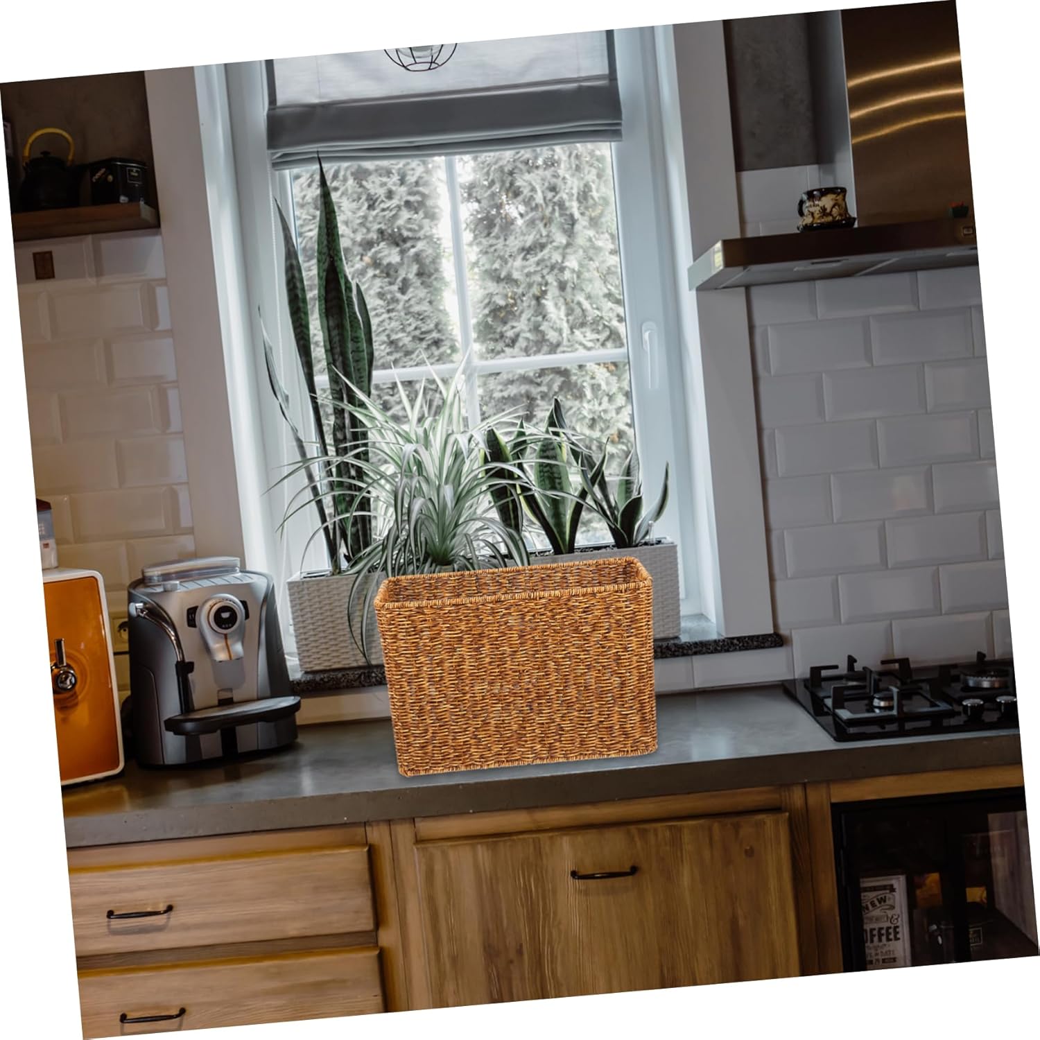 Japanese Style Woven Magazine Basket Rectangular Storage Bin Natural Grass Material Multi-Purpose Organizing for Home Office and Nursery