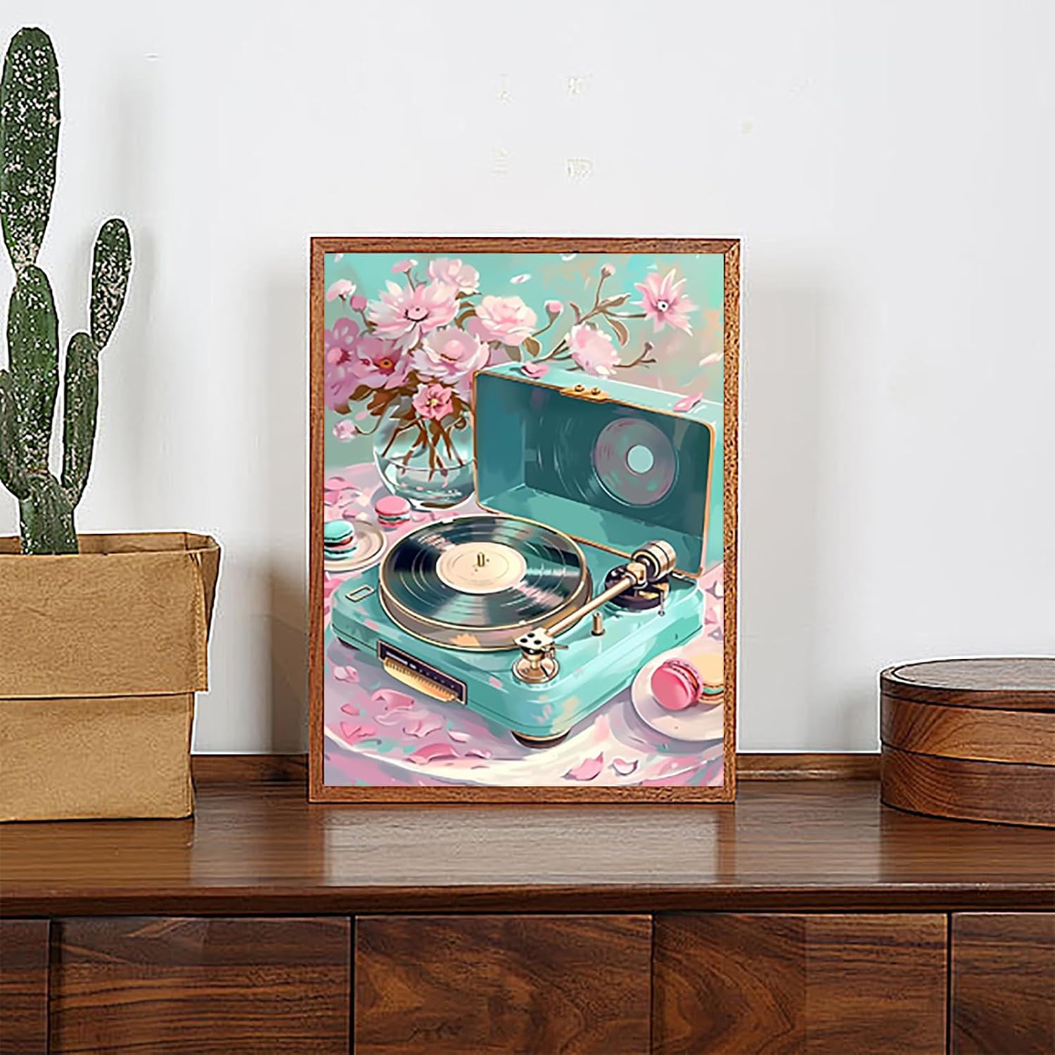 QAZWSX 5D The Old Records Player on The Desk Diamond Painting Kits for Adults Beginner, DIY Music Diamond Art for Home Decor Gifts Full Drill Round Gem 12x16 inch image 2