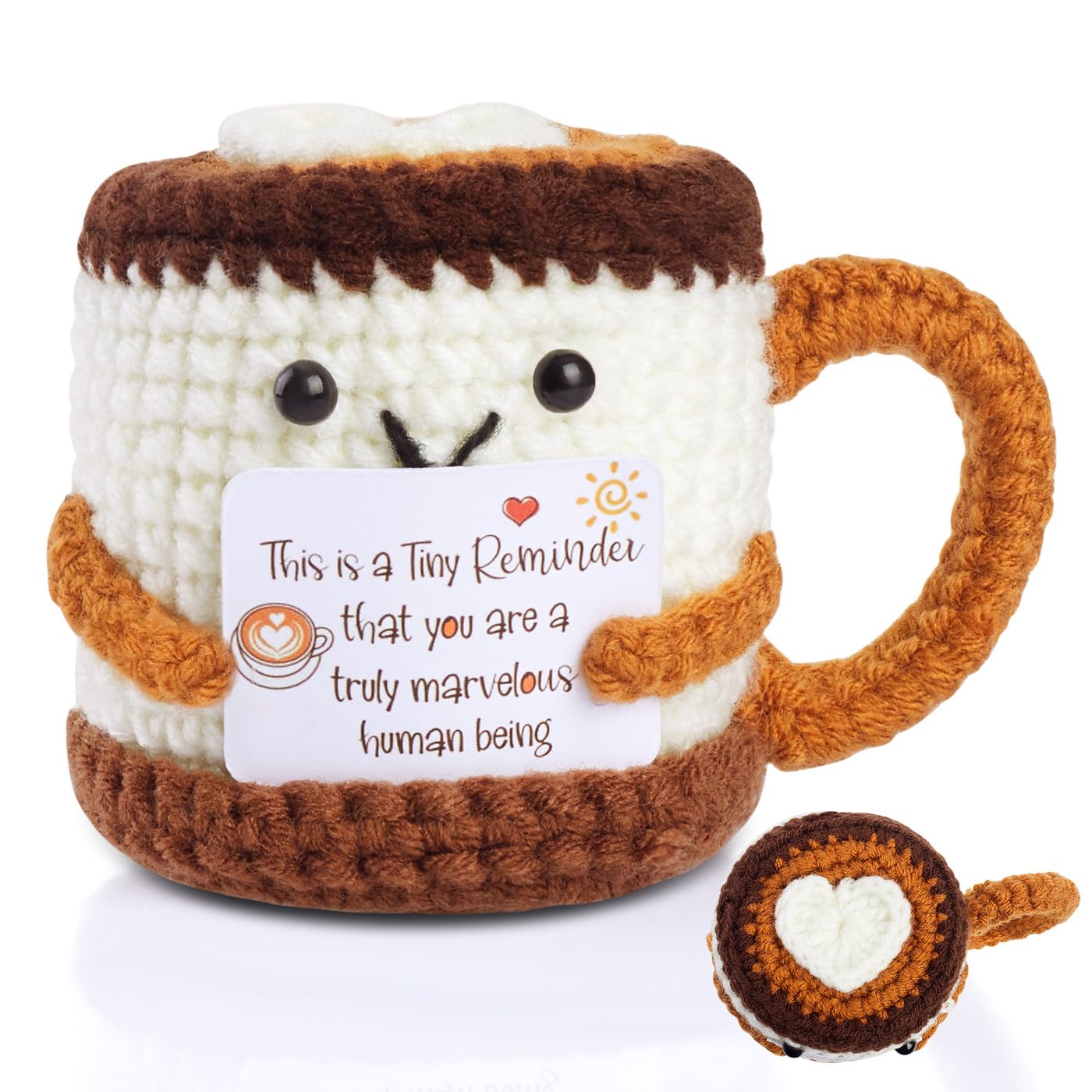 AWARDSEN Positive Crochet Coffee Cup with Affirmation Card Thank You Leaving Gifts for Colleagues Thank You Teacher Gifts Leaving Gifts for Colleague Women