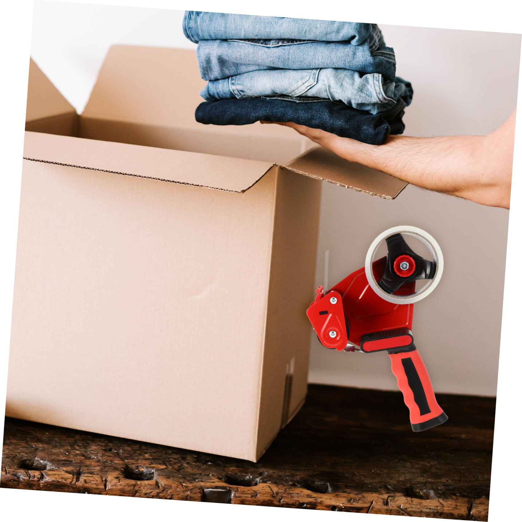 Klebebandabroller Rot aus Eisen und Silikon für Verpackung