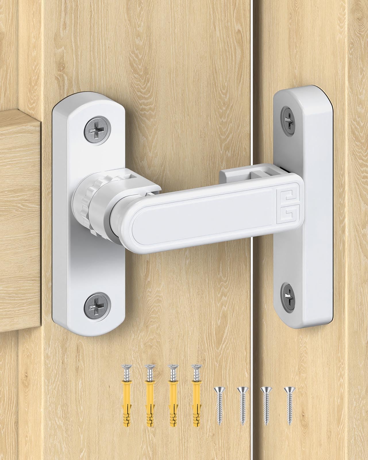 MeBantoo Adjustable Barn Door Locks, 90/180 Degree Sliding Door Latch, Protect Home Security Gate Latch for Bedroom, Barn, Cabinet, Garden, Fence (White-1 Pc)