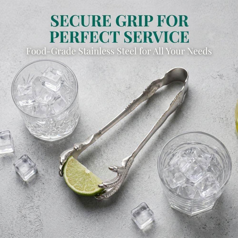Eagle Claw Design Ice Tongs 7.9 Inch – Stainless Steel Non-Slip Grip for Chicken Feet, Ice Cubes, Sugar Cubes and Bar Garnishes