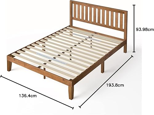 Miniatura 55 de Zinus cama con plataforma de madera maciza con cabecero de 12 pulgadas / Sin necesidad de resorte de caja / Soporte con listón de madera / Acabado
